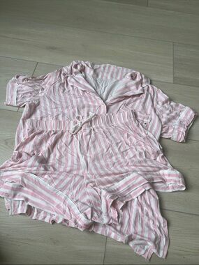 Pink and White Striped Button-Up Lounge Pajamas